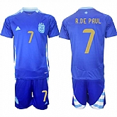 Men's Argentina #7 Rodrigo Javier De Paul Blue 2024-25 Away SoccerJersey Suit,baseball caps,new era cap wholesale,wholesale hats